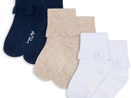 Konges Sløjd White Navy Beige 3 Pack Frill Socks Supply