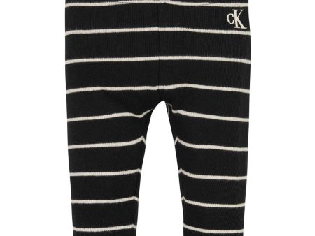 Calvin Klein Ck Black  Whitecap Gray Stripe Striped Rib Legging For Cheap