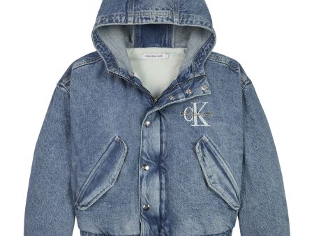 Calvin Klein Modern Blue Cf Denim Hooded Jakke Sale